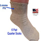 Grey wide diabetic quarter golf socks - 6 pair - 80 percent breathable soft comfortable cotton and 15 percent moisture wicking polyester and 5 percent stretchable spandex - Made in America for Happy Healthy Feet